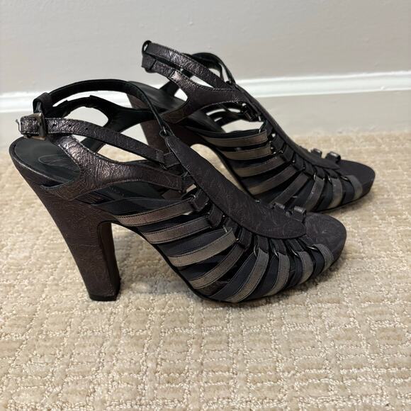 Donald‎ Pliner Women's Leather Slingback Sandals Caged Metallic Strappy Size 6 - Picture 4 of 5
